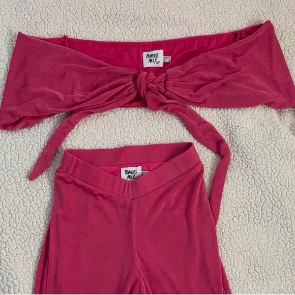 Princess Polly pink tie-up crop top and high waisted flare pants set - US size 6 - Picture 1 of 5
